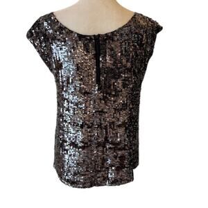 Alice + Olivia Black, Silver Silver Sequined Top Silk Lining Womens Size Medium